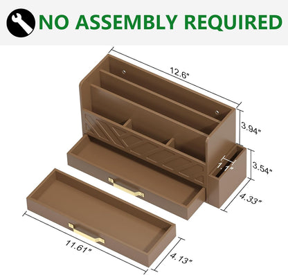 Bamboo Mail Organizer Countertop Pen Holder Wooden Desktop Storage Drawers