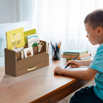 Bamboo Mail Organizer Countertop Pen Holder Wooden Desktop Storage Drawers