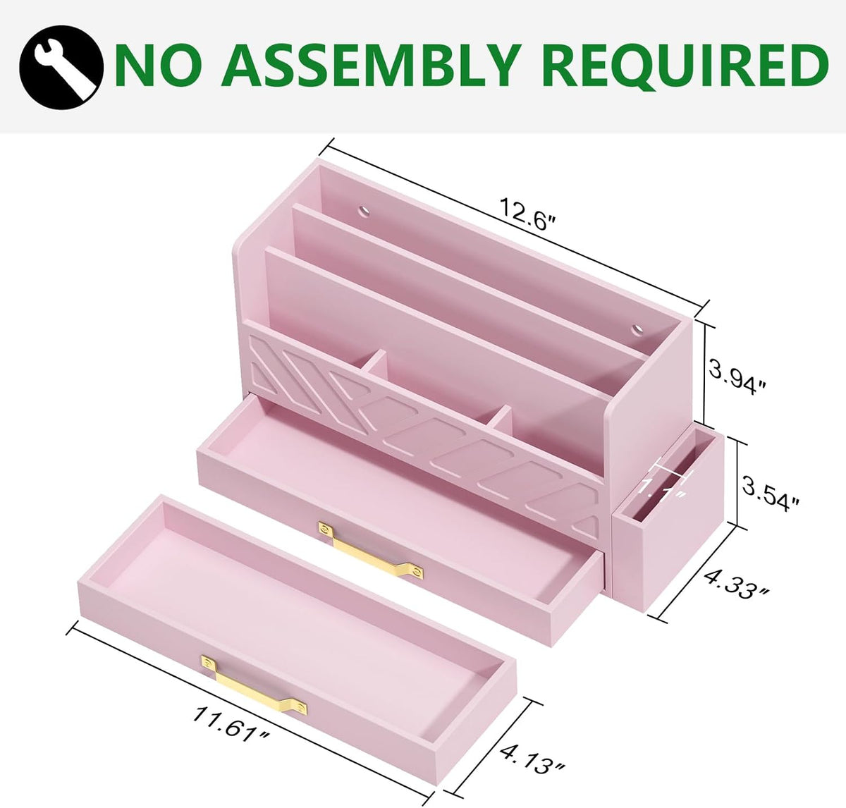 Bamboo Mail Organizer Countertop Pen Holder Wooden Desktop Storage Drawers