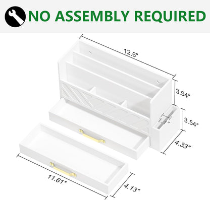 Bamboo Mail Organizer Countertop Pen Holder Wooden Desktop Storage Drawers