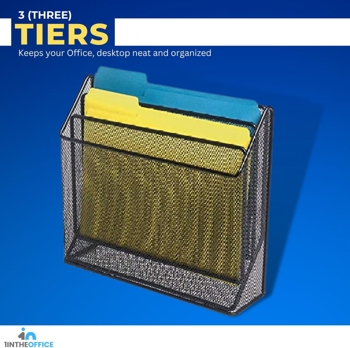 3 Tiers File Folder Organizer, Desk Sorter, Black Mesh