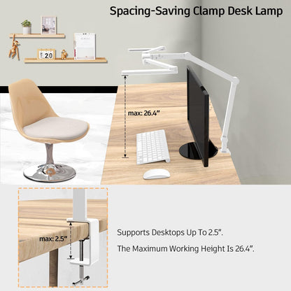 LED Desk Lamp with Clamp, 41.5" Clamp on Architect Desk Lamp for Home Office, 24W Bright Tall Computer LED Table Light Adjustable Overhead Clip on Office Lighting for Work Craft