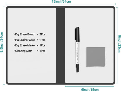 Portable Dry Erase Board,Reusable Whiteboard Notebook, Double-Sided White Board PU Cover 9.5"x6.6" with Marker,Wipe Cloth (Orange)