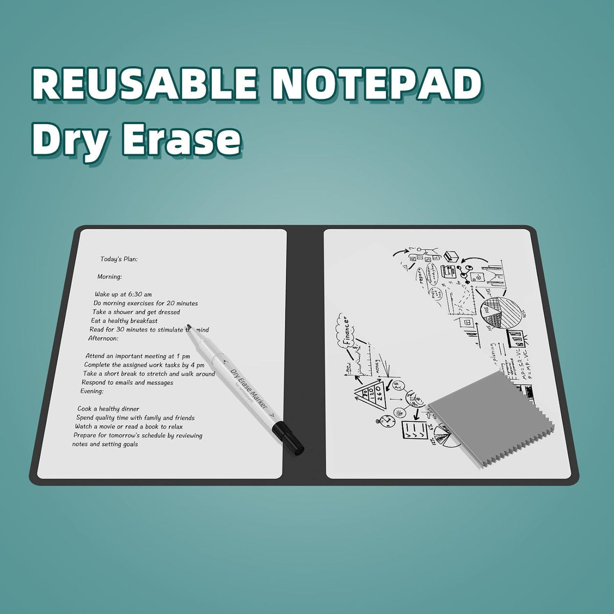 Portable Dry Erase Board,Reusable Whiteboard Notebook, Double-Sided White Board PU Cover 9.5"x6.6" with Marker,Wipe Cloth (Orange)