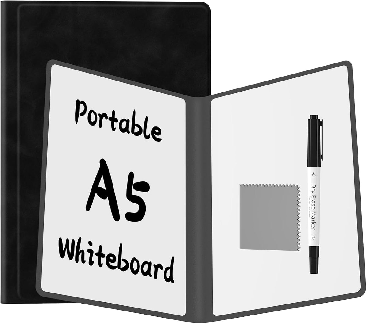 Portable Dry Erase Board,Reusable Whiteboard Notebook, Double-Sided White Board PU Cover 9.5"x6.6" with Marker,Wipe Cloth (Orange)