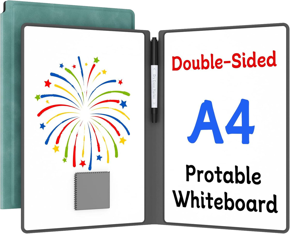 Portable Dry Erase Board,Reusable Whiteboard Notebook, Double-Sided White Board PU Cover 9.5"x6.6" with Marker,Wipe Cloth (Orange)