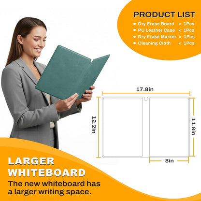 Portable Dry Erase Board,Reusable Whiteboard Notebook, Double-Sided White Board PU Cover 9.5"x6.6" with Marker,Wipe Cloth (Orange)