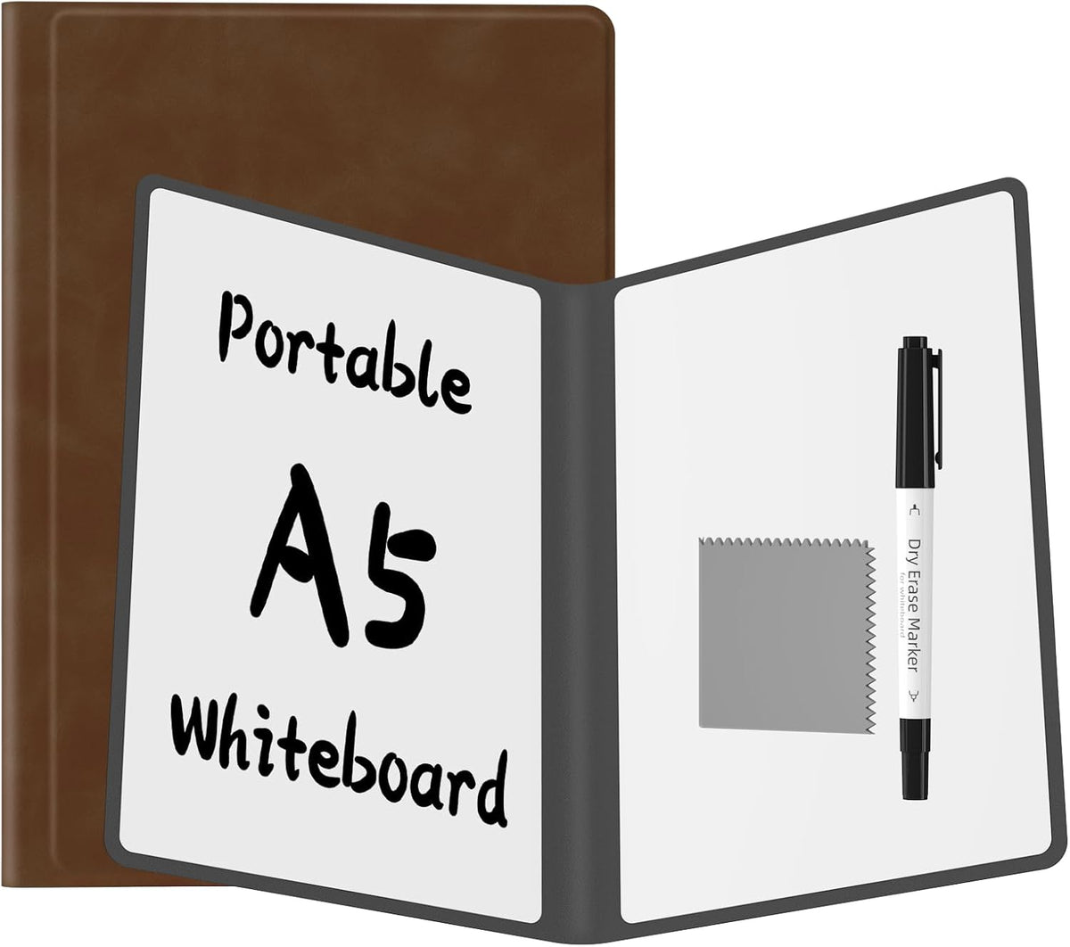 Portable Dry Erase Board,Reusable Whiteboard Notebook, Double-Sided White Board PU Cover 9.5"x6.6" with Marker,Wipe Cloth (Orange)