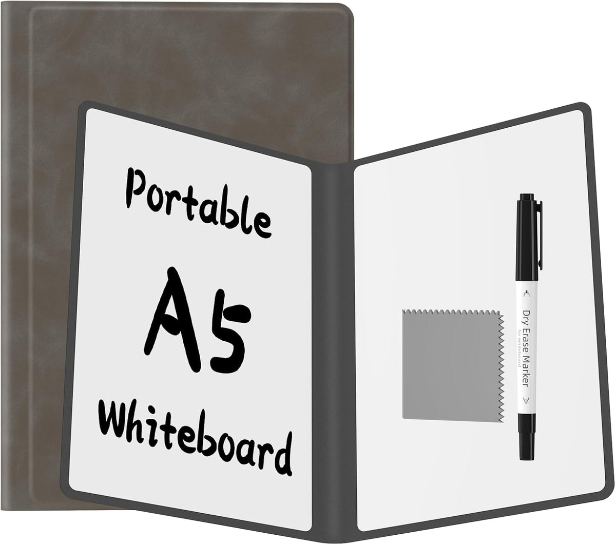 Portable Dry Erase Board,Reusable Whiteboard Notebook, Double-Sided White Board PU Cover 9.5"x6.6" with Marker,Wipe Cloth (Orange)