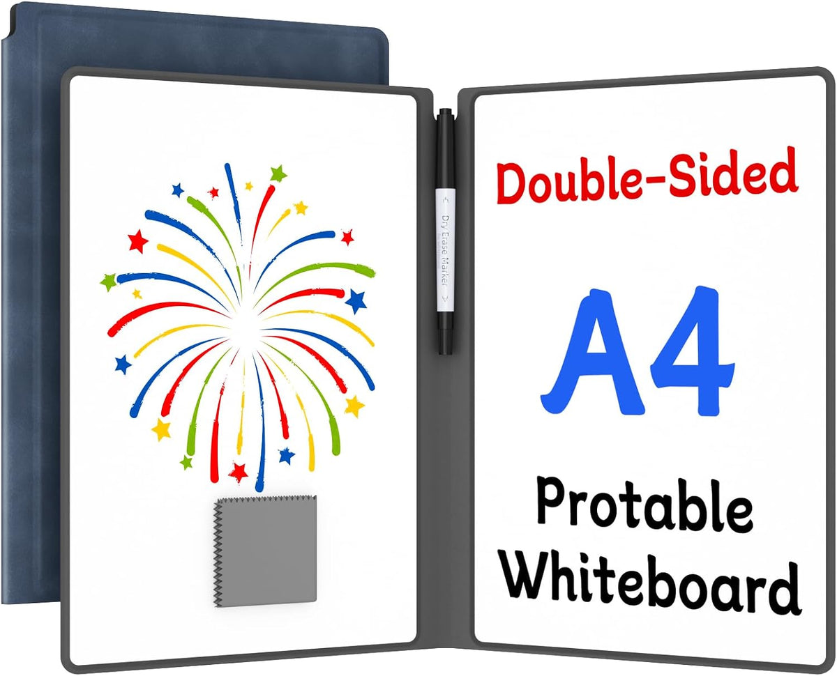 Portable Dry Erase Board,Reusable Whiteboard Notebook, Double-Sided White Board PU Cover 9.5"x6.6" with Marker,Wipe Cloth (Orange)