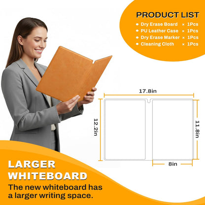 Portable Dry Erase Board,Reusable Whiteboard Notebook, Double-Sided White Board PU Cover 9.5"x6.6" with Marker,Wipe Cloth (Orange)