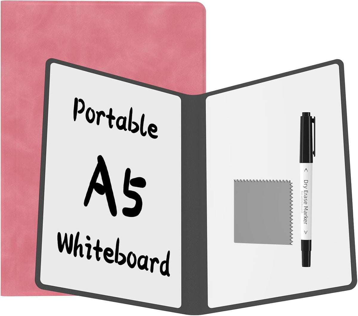 Portable Dry Erase Board,Reusable Whiteboard Notebook, Double-Sided White Board PU Cover 9.5"x6.6" with Marker,Wipe Cloth (Orange)