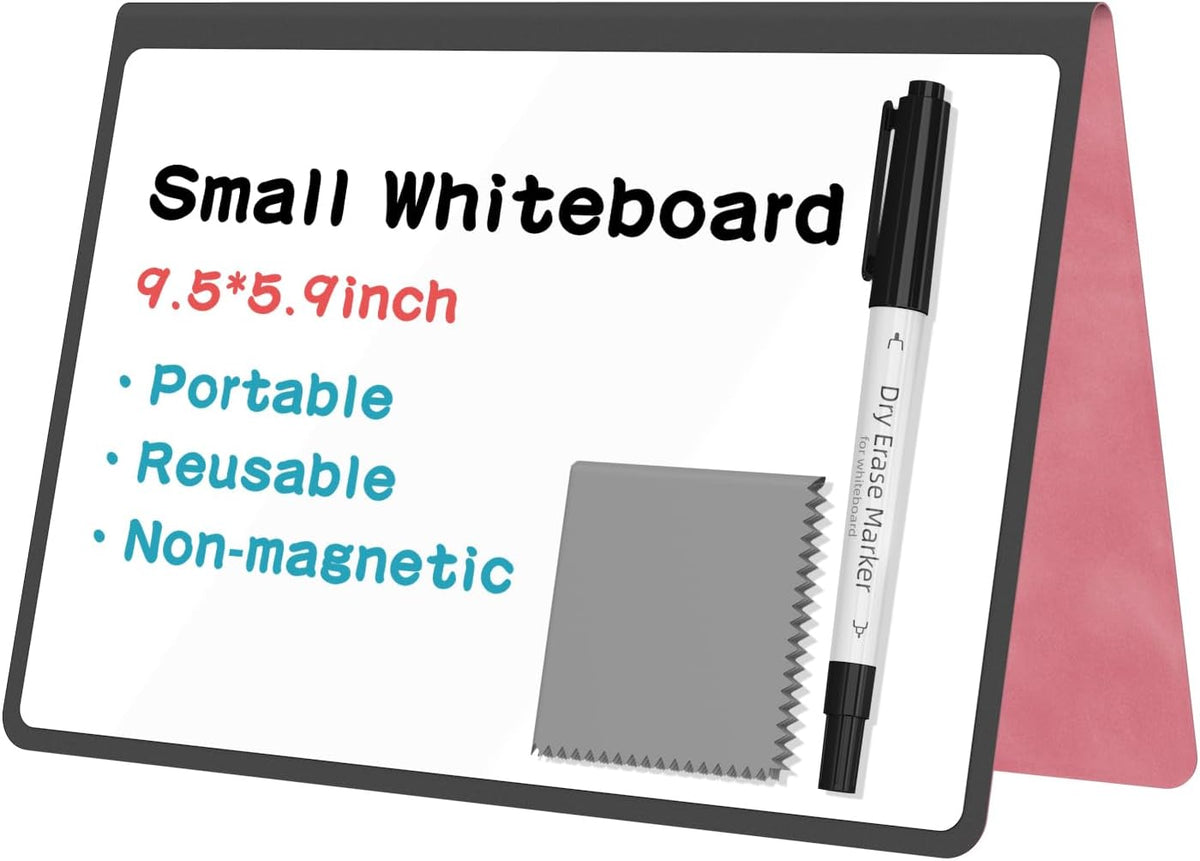 Portable Dry Erase Board,Reusable Whiteboard Notebook, Double-Sided White Board PU Cover 9.5"x6.6" with Marker,Wipe Cloth (Orange)