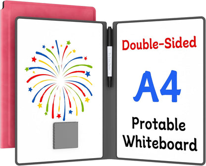 Portable Dry Erase Board,Reusable Whiteboard Notebook, Double-Sided White Board PU Cover 9.5"x6.6" with Marker,Wipe Cloth (Orange)