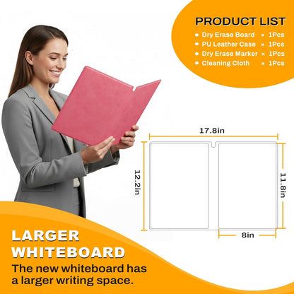 Portable Dry Erase Board,Reusable Whiteboard Notebook, Double-Sided White Board PU Cover 9.5"x6.6" with Marker,Wipe Cloth (Orange)