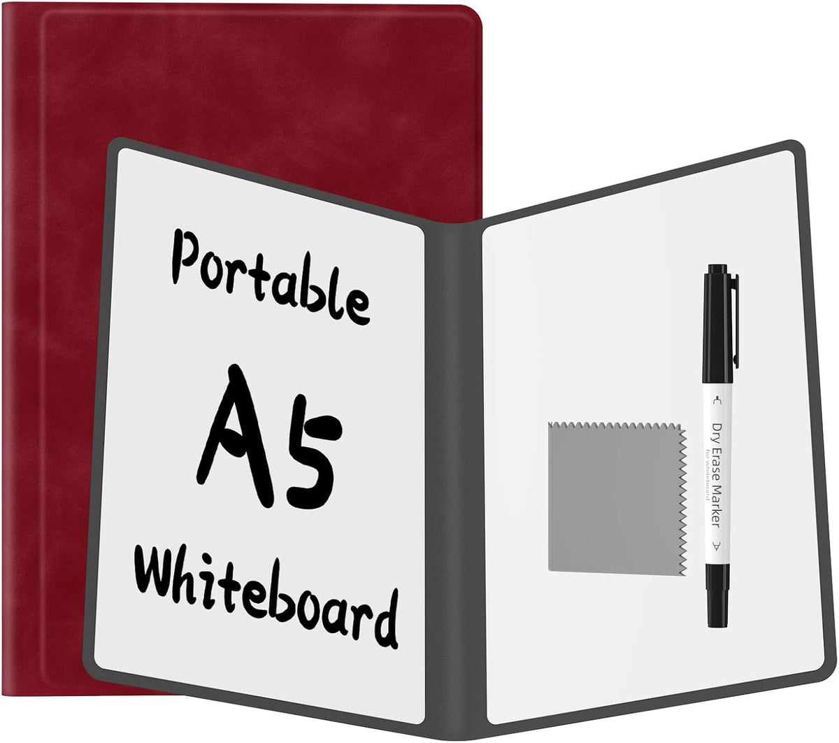 Portable Dry Erase Board,Reusable Whiteboard Notebook, Double-Sided White Board PU Cover 9.5"x6.6" with Marker,Wipe Cloth (Orange)