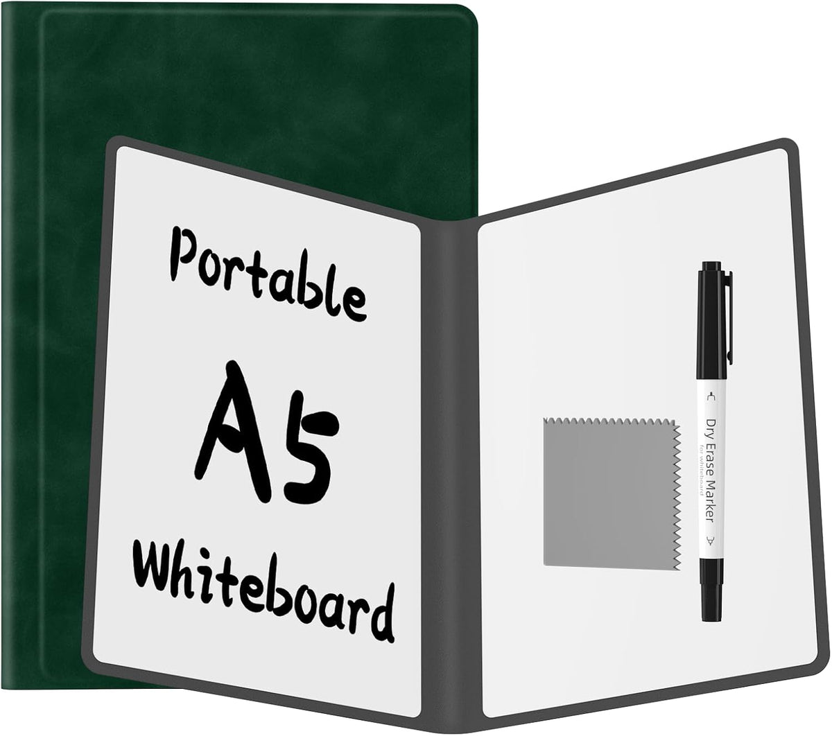 Portable Dry Erase Board,Reusable Whiteboard Notebook, Double-Sided White Board PU Cover 9.5"x6.6" with Marker,Wipe Cloth (Orange)