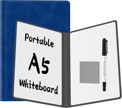 Portable Dry Erase Board,Reusable Whiteboard Notebook, Double-Sided White Board PU Cover 9.5"x6.6" with Marker,Wipe Cloth (Orange)