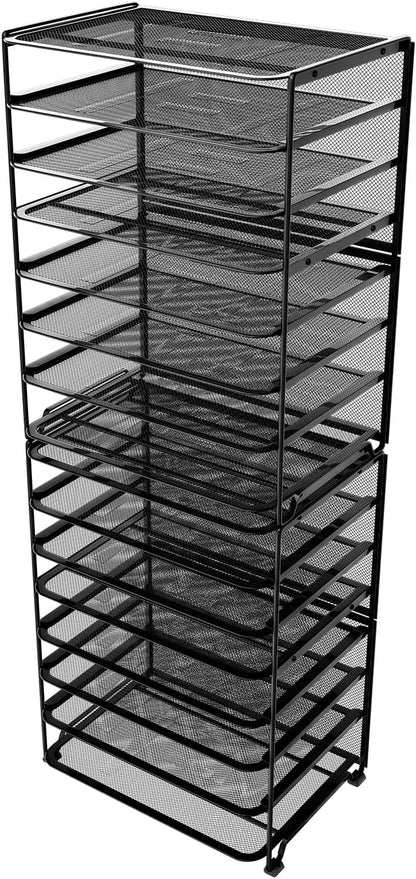 2 Pack 8 Tier Letter Tray Paper - Mesh Desk File Organizer for Office School Desktop, Black