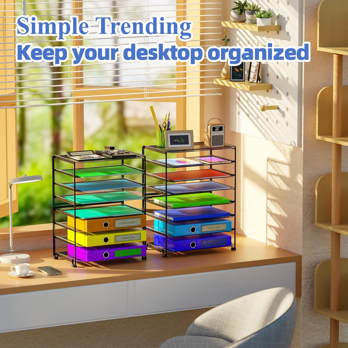2 Pack 8 Tier Letter Tray Paper - Mesh Desk File Organizer for Office School Desktop, Black