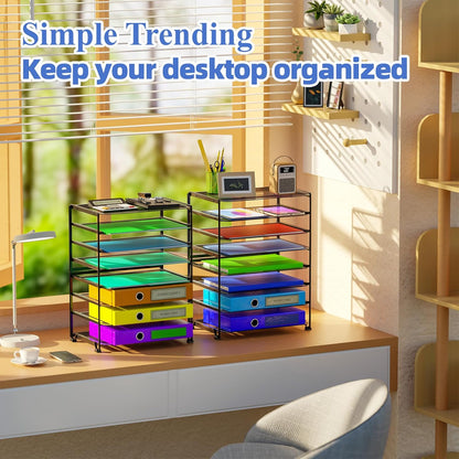 2 Pack 8 Tier Letter Tray Paper - Mesh Desk File Organizer for Office School Desktop, Black