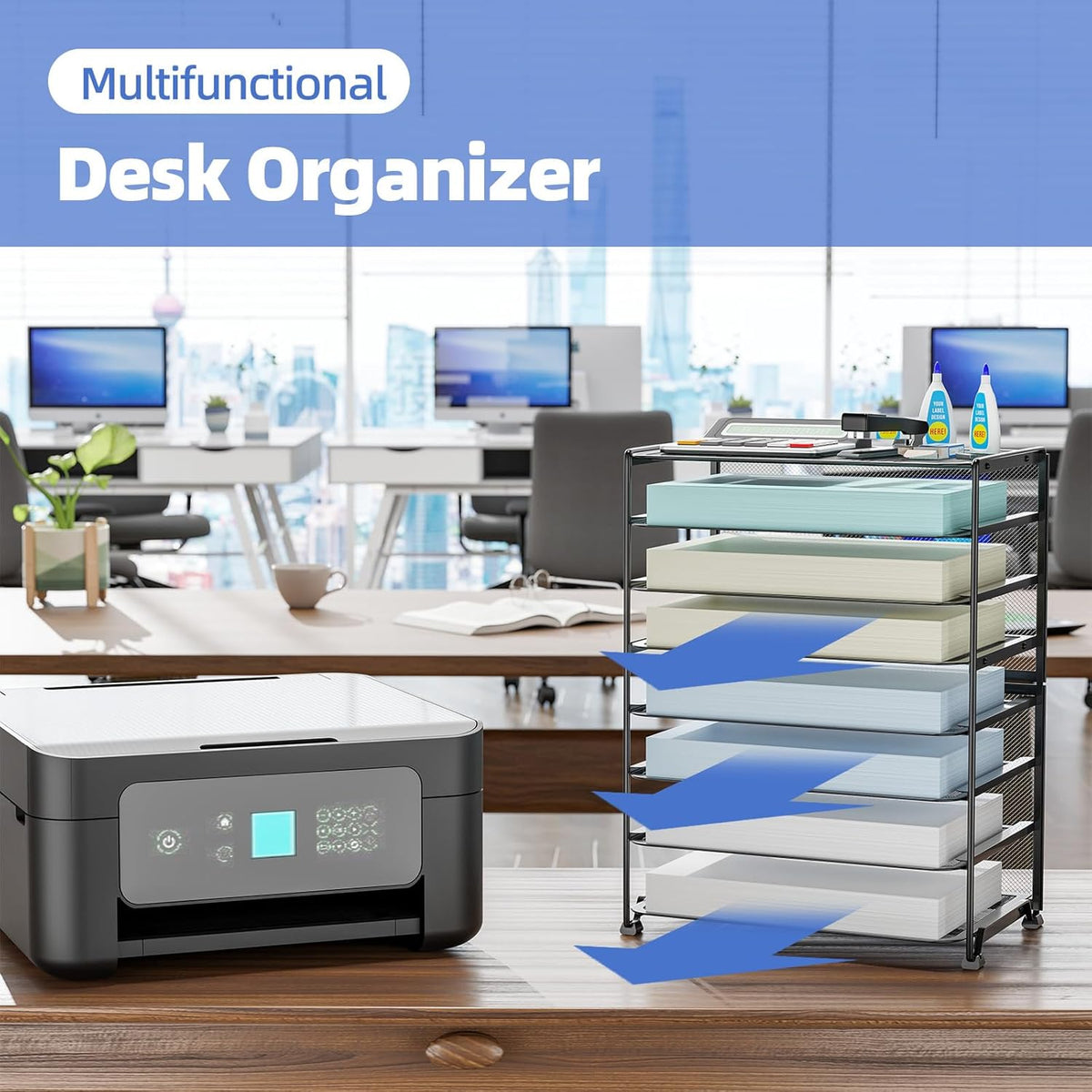2 Pack 8 Tier Letter Tray Paper - Mesh Desk File Organizer for Office School Desktop, Black