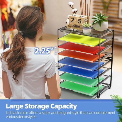 2 Pack 8 Tier Letter Tray Paper - Mesh Desk File Organizer for Office School Desktop, Black