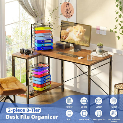 2 Pack 8 Tier Letter Tray Paper - Mesh Desk File Organizer for Office School Desktop, Black