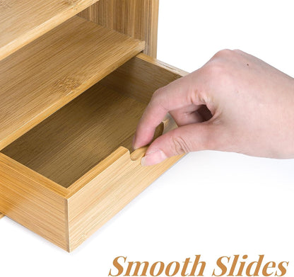Bamboo Desktop Bookshelf, Expandable Counter Bookcase, Storage Shelves Rack Organizer with Anti-Slip Pads, Cute Small Desk Display Cubby Top for Office Supplies, No Assembly Needed