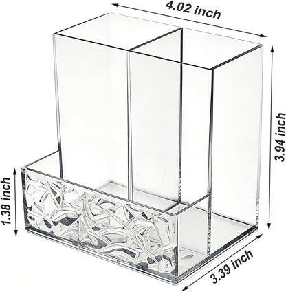Clear PET Pen Holder, 3 Compartment Desk Organizer, Shatter-Resistant, Stronger Than Acrylic, for Office Home School Bathroom Makeup