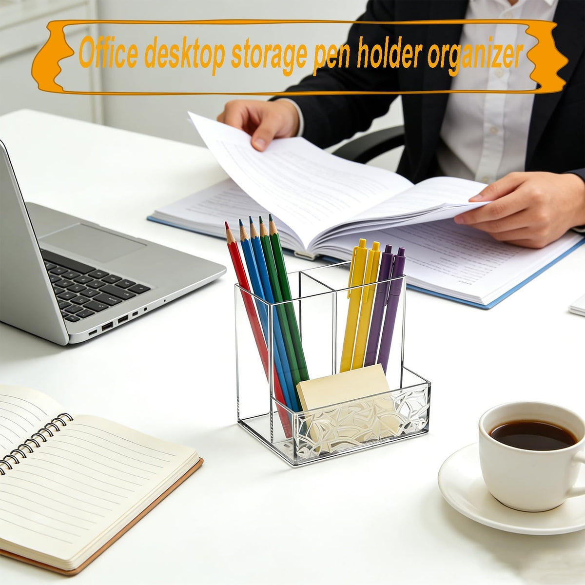 Clear PET Pen Holder, 3 Compartment Desk Organizer, Shatter-Resistant, Stronger Than Acrylic, for Office Home School Bathroom Makeup