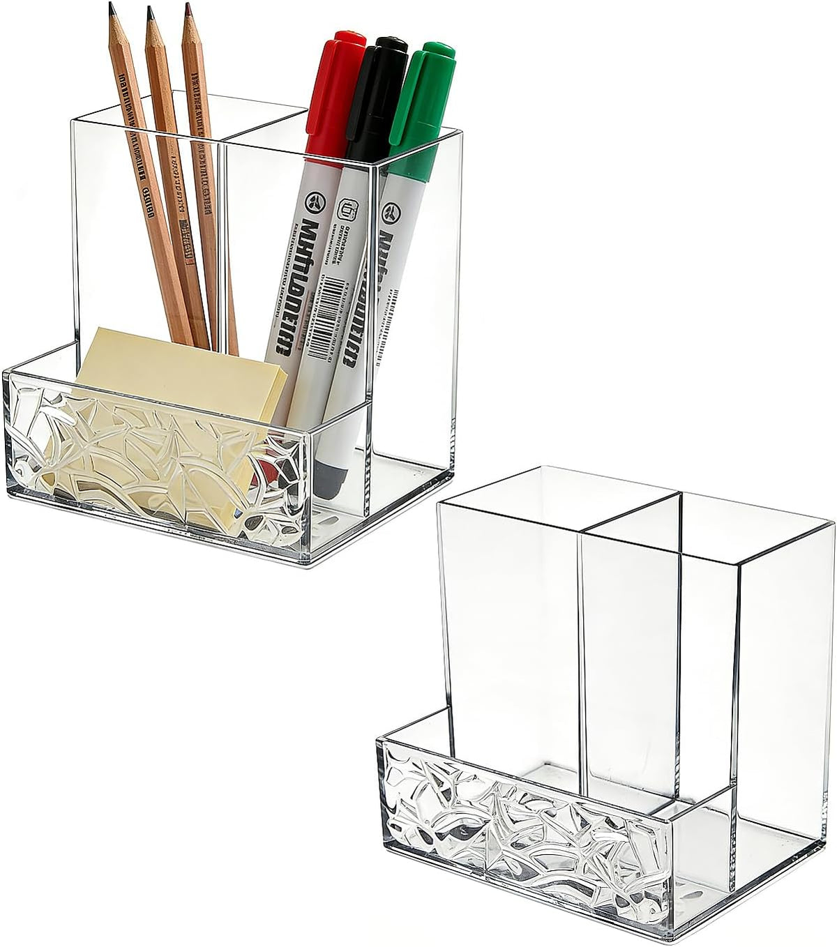 Clear PET Pen Holder, 3 Compartment Desk Organizer, Shatter-Resistant, Stronger Than Acrylic, for Office Home School Bathroom Makeup