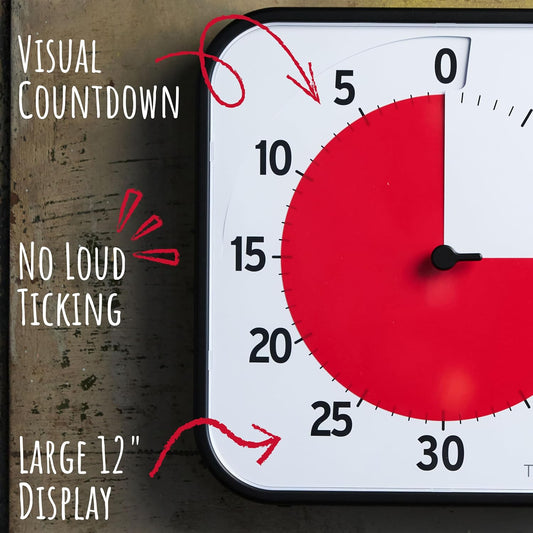 12 inch Visual Timer 60 Minute Kids Desk Countdown Clock with Dry Erase Activity Card, Also Magnetic for Classroom, Homeschooling Study Tool, Task Reminder, Home and Kitchen Timer