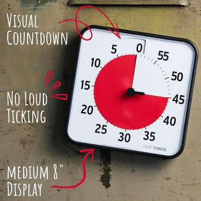 12 inch Visual Timer 60 Minute Kids Desk Countdown Clock with Dry Erase Activity Card, Also Magnetic for Classroom, Homeschooling Study Tool, Task Reminder, Home and Kitchen Timer