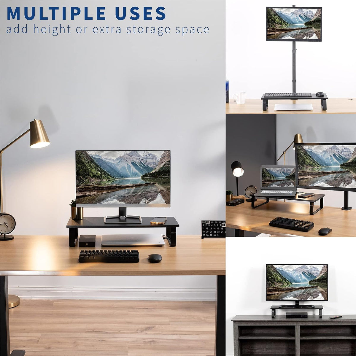 Monitor and Laptop Stand, 24 inch Desktop Riser, Black, STAND-V000D