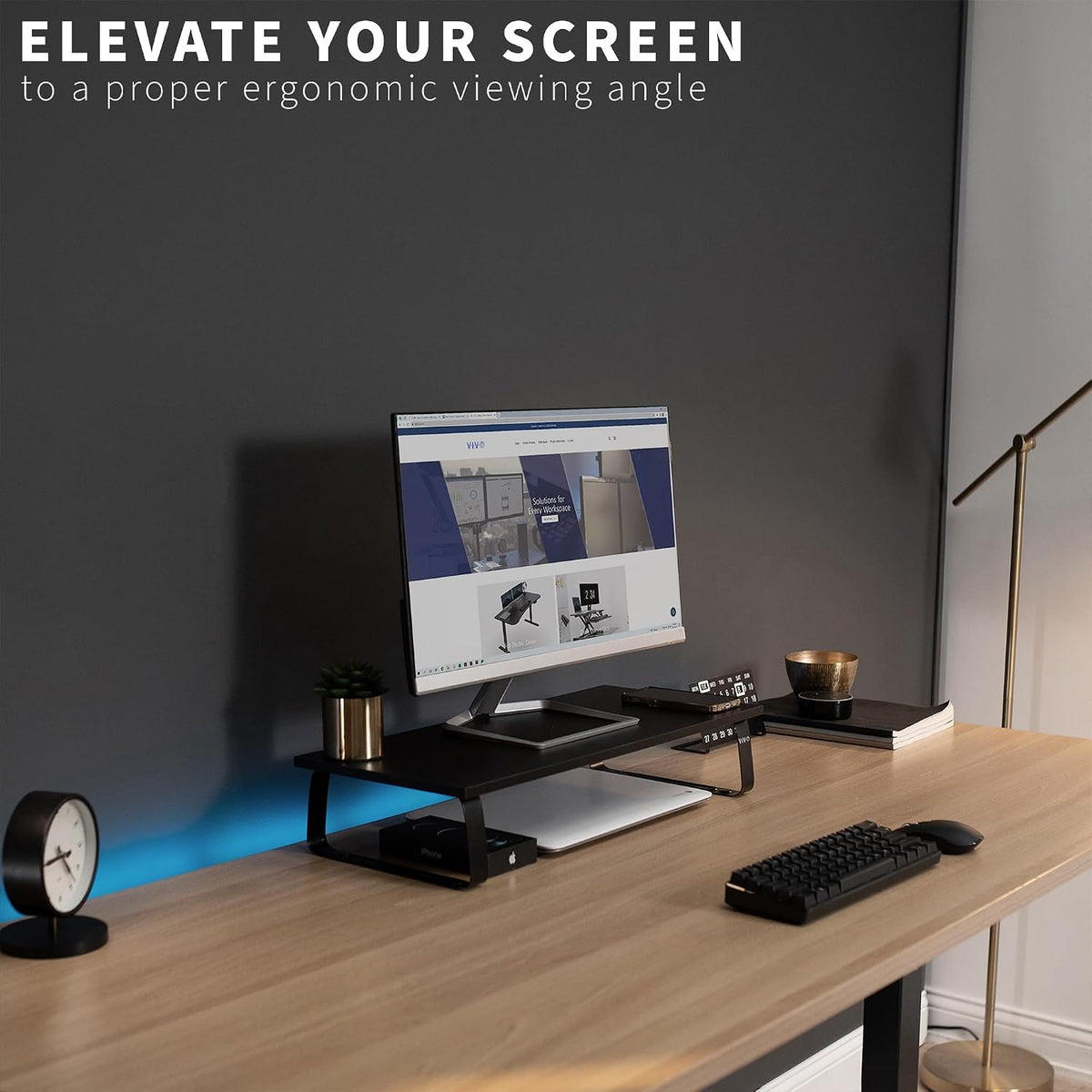 Monitor and Laptop Stand, 24 inch Desktop Riser, Black, STAND-V000D