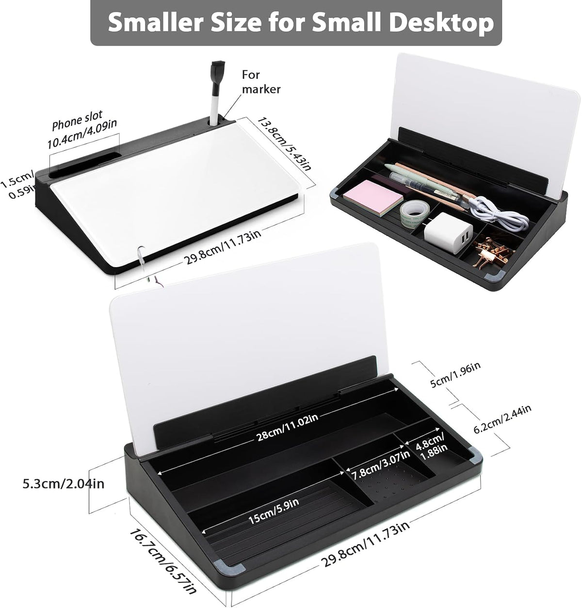 Small Glass Desk Whiteboard with Storage