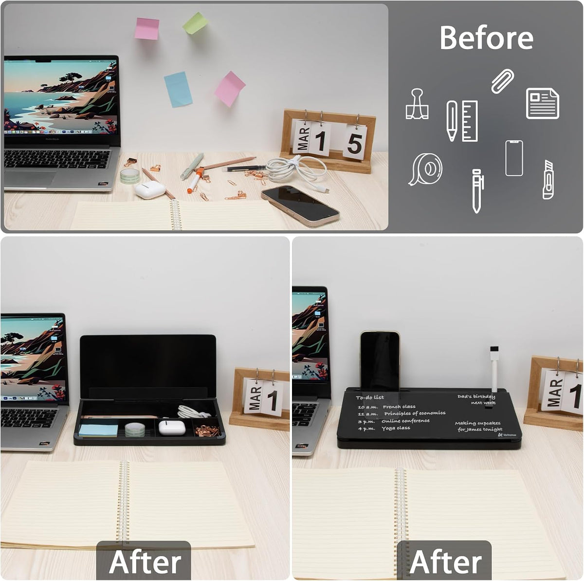 Small Glass Desk Whiteboard with Storage