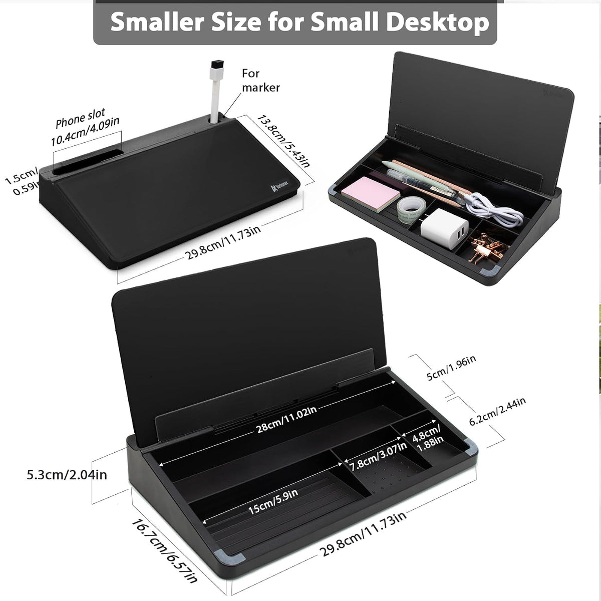 Small Glass Desk Whiteboard with Storage