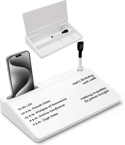 Small Glass Desk Whiteboard with Storage