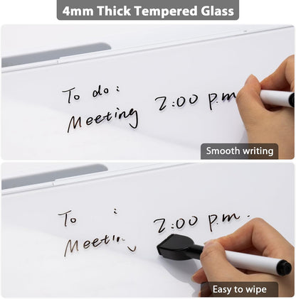 Small Glass Desk Whiteboard with Storage