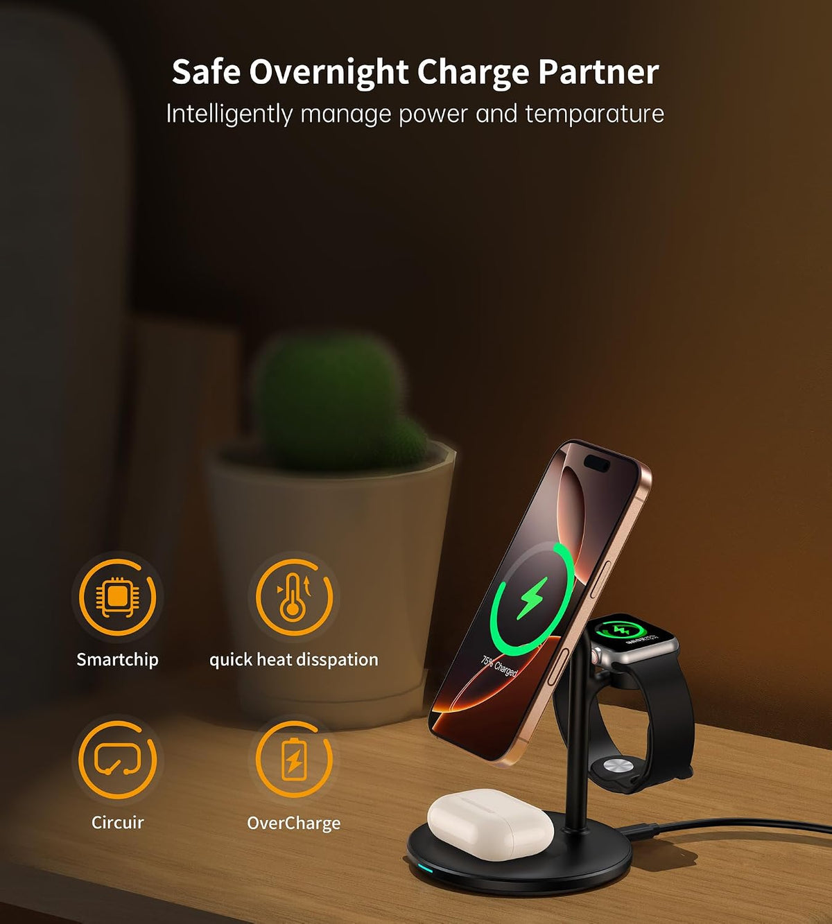 3 in 1 Magnetic Wireless Charging Station for Apple Devices,15W