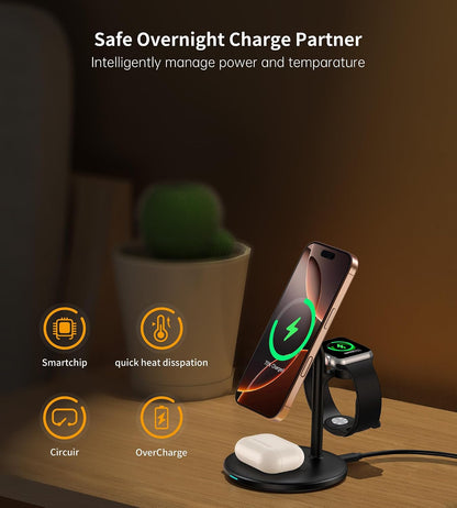 3 in 1 Magnetic Wireless Charging Station for Apple Devices,15W