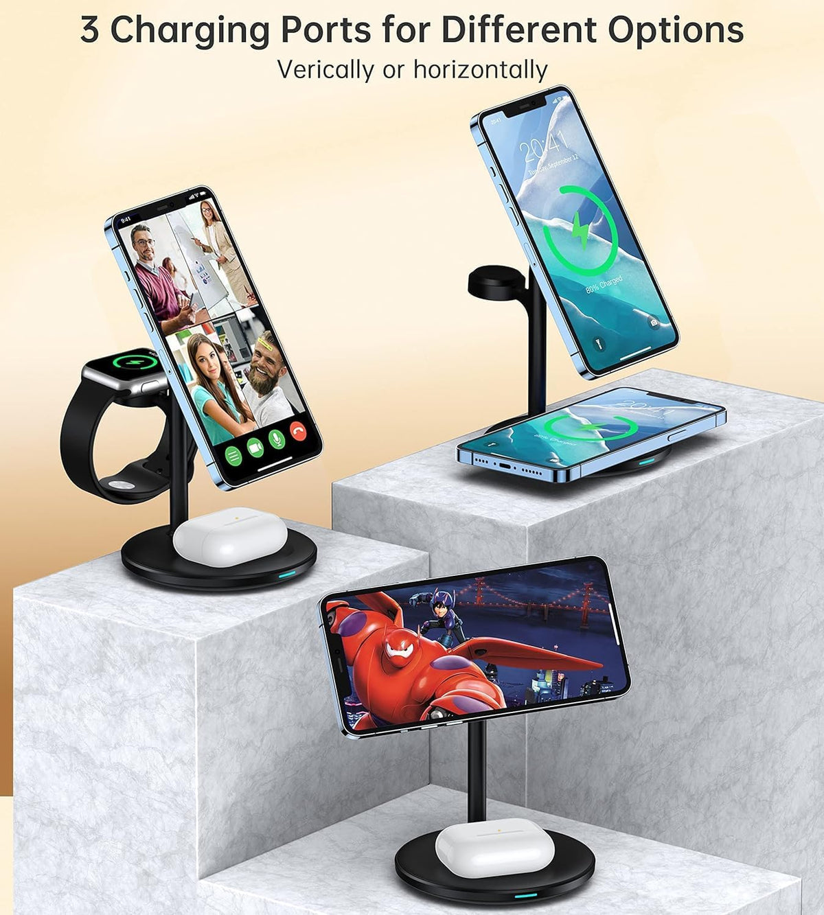3 in 1 Magnetic Wireless Charging Station for Apple Devices,15W