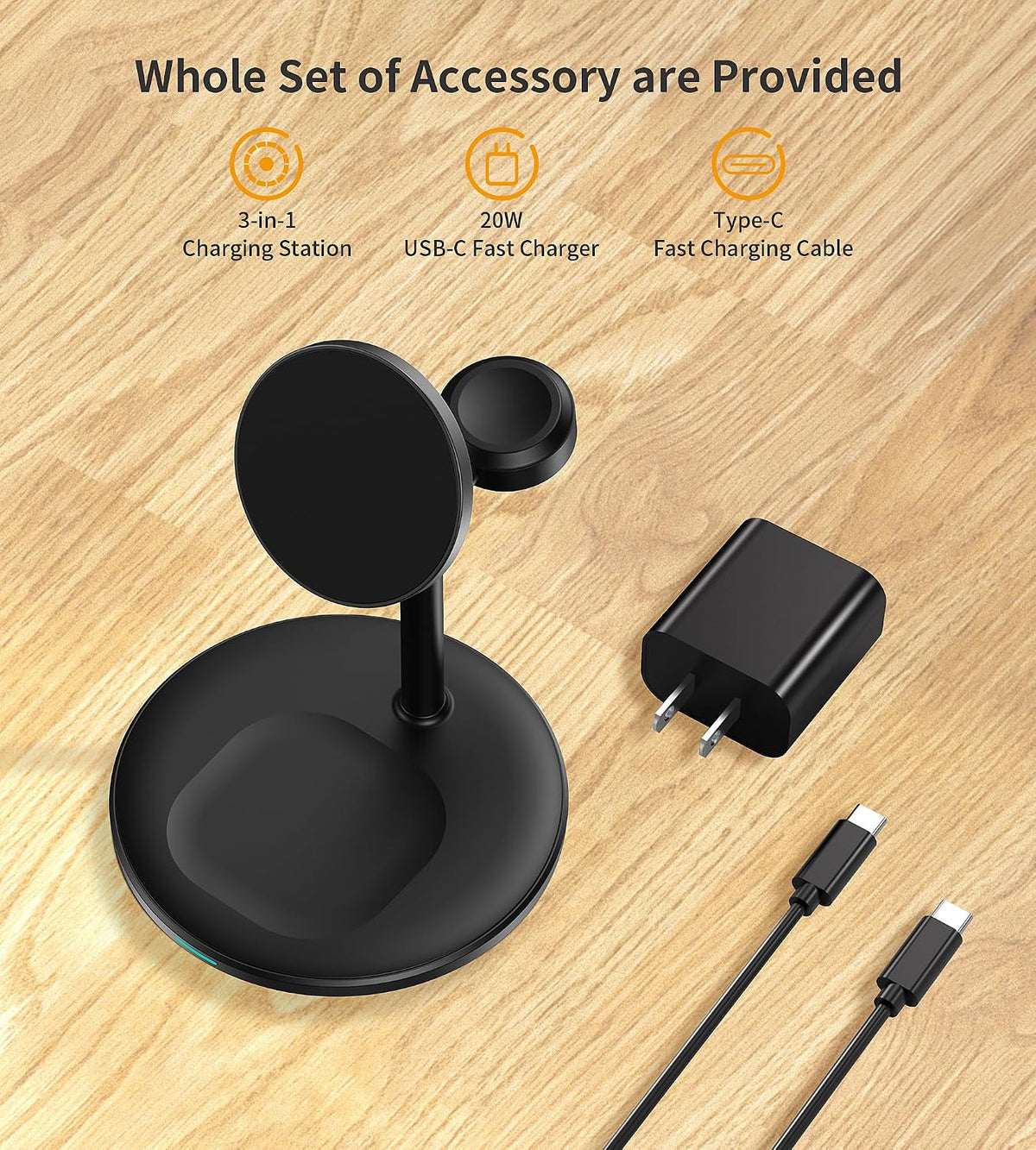 3 in 1 Magnetic Wireless Charging Station for Apple Devices,15W