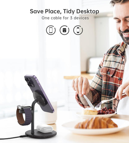 3 in 1 Magnetic Wireless Charging Station for Apple Devices,15W