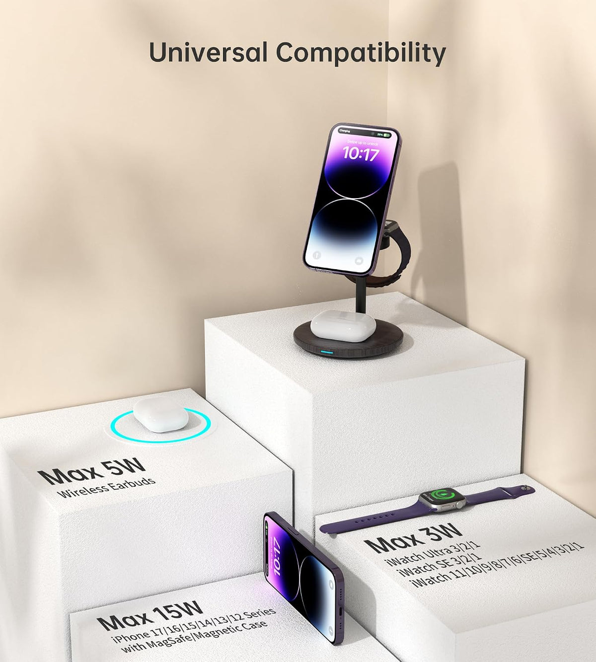 3 in 1 Magnetic Wireless Charging Station for Apple Devices,15W