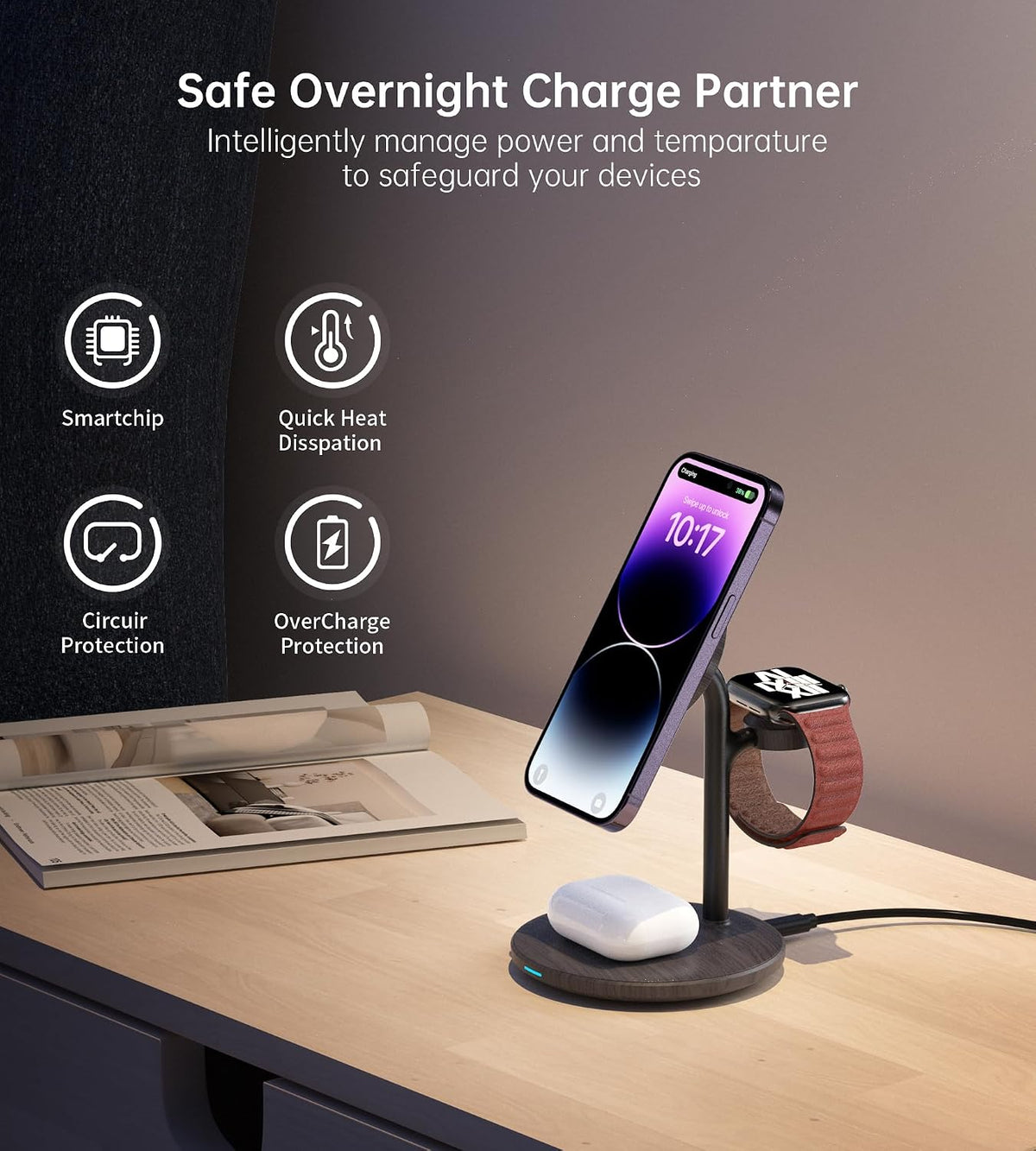 3 in 1 Magnetic Wireless Charging Station for Apple Devices,15W