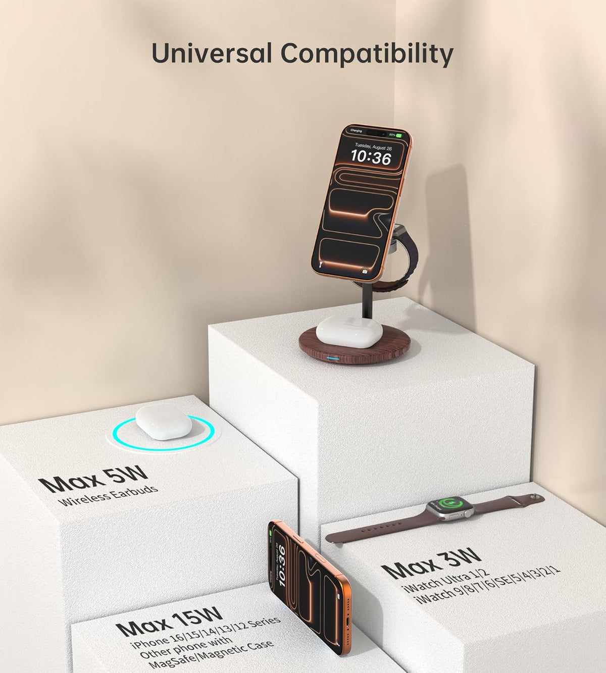 3 in 1 Magnetic Wireless Charging Station for Apple Devices,15W