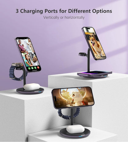 3 in 1 Magnetic Wireless Charging Station for Apple Devices,15W